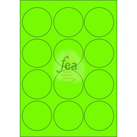 Planche A4 velin permanent diamètre 63.5 VERT FLUO