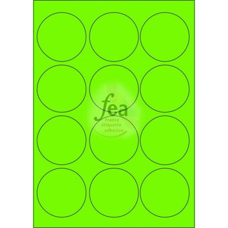 Planche A4 velin permanent diamètre 63.5 VERT FLUO