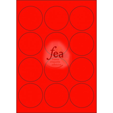 Planche A4 velin permanent diamètre 63.5 ROUGE FLUO