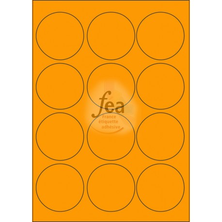 Planche A4 velin permanent diamètre 63.5 ORANGE FLUO